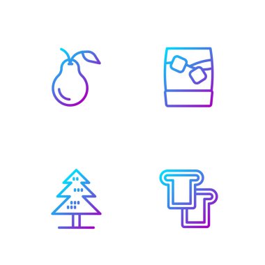 Ekmek tostu, ağaç, armut ve bir bardak buzlu viski. Renk simgeleri. Vektör