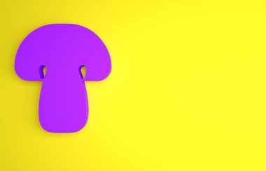 Sarı arka planda izole edilmiş mor mantar ikonu. Minimalizm kavramı. 3 Boyutlu resimleme .