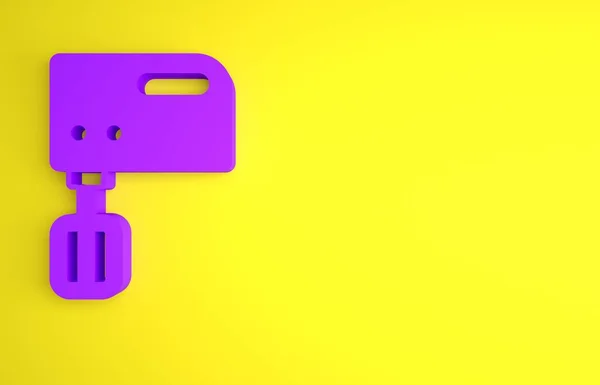 黄色の背景に分離された紫の電気ミキサーアイコン キッチンブレンダー 最小限の概念 3Dレンダリング図 — ストック写真