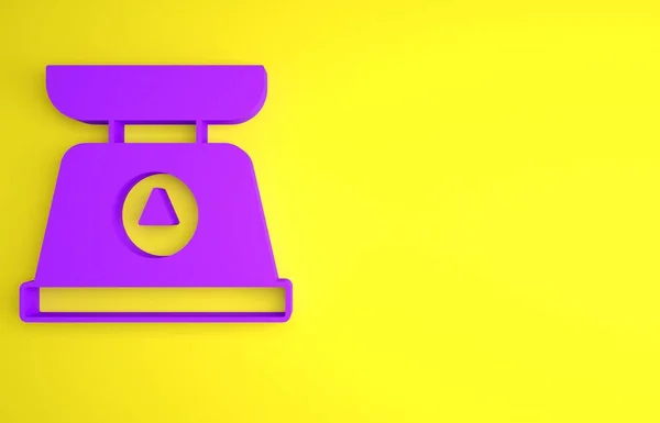 Фиолетовый Чешуя Значок Изолирован Желтом Фоне Оборудование Измерения Веса Концепция — стоковое фото