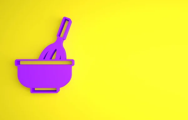 Фіолетове Кухонне Вуса Іконою Чаші Ізольовано Жовтому Тлі Кулінарний Посуд — стокове фото