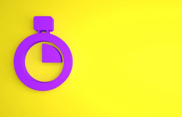 Icono Cronómetro Púrpura Aislado Sobre Fondo Amarillo Signo Del Temporizador — Foto de Stock