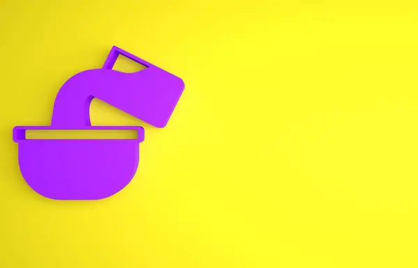 Icono Cacerola Púrpura Aislado Sobre Fondo Amarillo Cocinar Olla Hervir — Foto de Stock