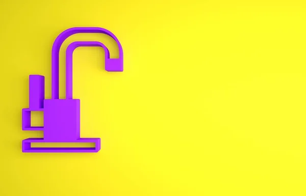 Фиолетовый Значок Крана Воды Изолирован Желтом Фоне Концепция Минимализма Рендеринг — стоковое фото