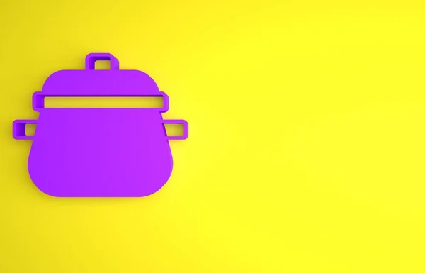 Lila Kochtopfsymbol Isoliert Auf Gelbem Hintergrund Kochen Oder Schmoren Lebensmittel — Stockfoto