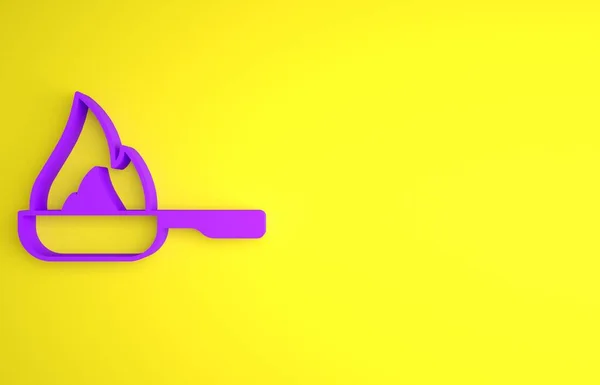 紫色煎锅图标孤立在黄色背景上 油炸或烘烤食品的象征 最低纲领的概念 3D渲染说明 — 图库照片