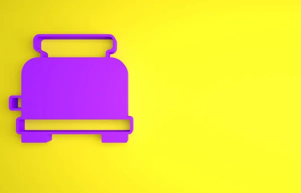 紫色烤面包机图标孤立在黄色背景 最低纲领的概念 3D渲染说明 — 图库照片