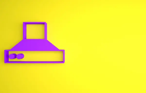 紫色厨房提取风扇图标孤立在黄色背景 Cooker Hood 厨房排气 家用电器最低纲领的概念 3D渲染说明 — 图库照片