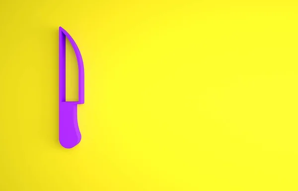 黄色の背景に隔離された紫のナイフアイコン かわいいシンボル 最小限の概念 3Dレンダリング図 — ストック写真