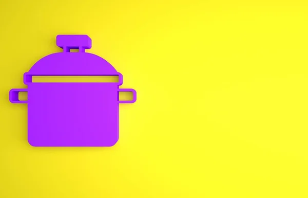 Icono Olla Cocina Púrpura Aislado Sobre Fondo Amarillo Hervir Guisar — Foto de Stock