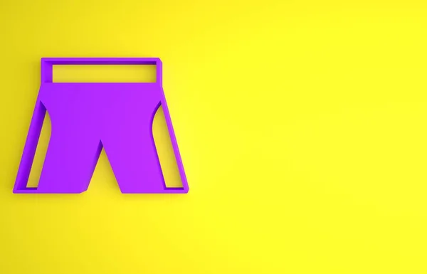 黄色の背景に隔離された紫のショートまたはパンツアイコン 最小限の概念 3Dレンダリング図 — ストック写真