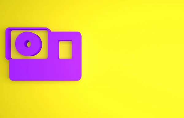 Purple Action Extreme Camera Pictogram Geïsoleerd Gele Achtergrond Videocamera Apparatuur — Stockfoto