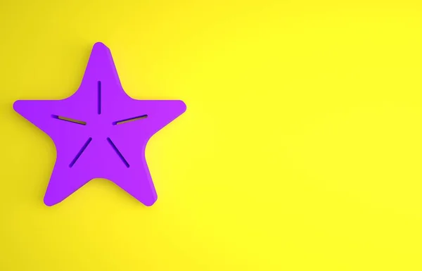 紫色的海星图标孤立在黄色的背景上 最低纲领的概念 3D渲染说明 — 图库照片