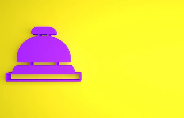 紫色酒店服务铃图标孤立在黄色背景 接待铃最低纲领的概念 3D渲染说明 — 图库照片
