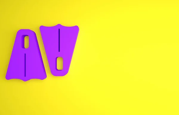 紫色橡皮筋 用于在黄色背景上隔离的游泳图标 潜水设备 极限运动 运动器材 最低纲领的概念 3D渲染说明 — 图库照片