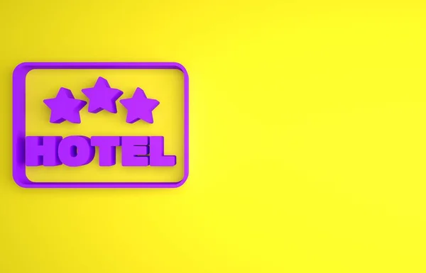 紫色标牌户外广告文字酒店图标隔离黄色背景 最低纲领的概念 3D渲染说明 — 图库照片