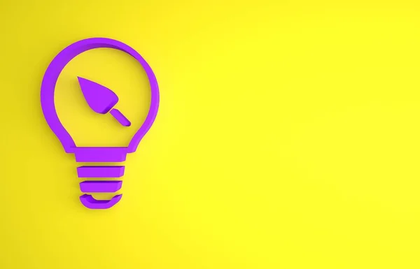 Фиолетовая Лампочка Значком Листа Желтом Фоне Концепция Экологической Энергии Концепция — стоковое фото