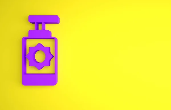 Фіолетова Піктограма Пляшки Сонцезахисним Кремом Ізольована Жовтому Тлі Захист Шкіри — стокове фото