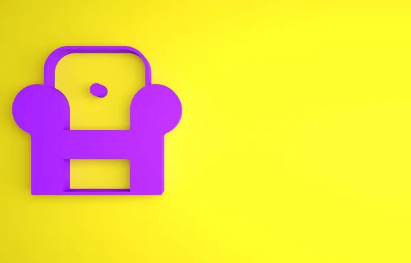 紫色扶手椅图标孤立在黄色背景 最低纲领的概念 3D渲染说明 — 图库照片