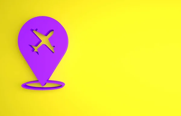 Фіолетовий Значок Площини Ізольовано Жовтому Тлі Значок Літаючого Літака Знак — стокове фото