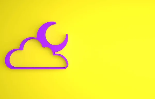 Purple Cloud Ikonou Měsíce Izolované Žlutém Pozadí Zatažená Noční Značka — Stock fotografie
