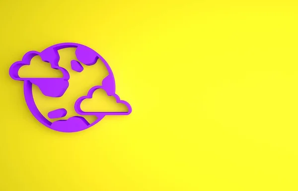 Planeta Tierra Púrpura Con Nubes Icono Aislado Sobre Fondo Amarillo —  Fotos de Stock