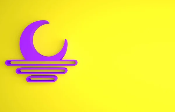 Purple Sunset icon isolated on yellow background. Minimalism concept. 3D render illustration .