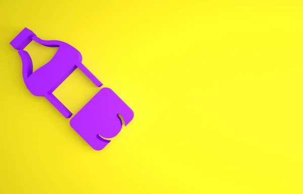 紫色水壶的图标孤立在黄色的背景 苏打水的标志 最低纲领的概念 3D渲染说明 — 图库照片