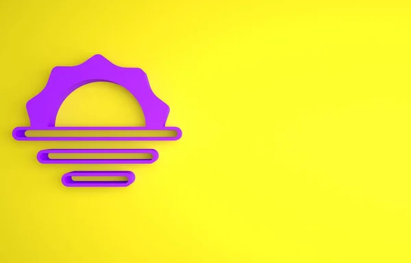 Purple Sunrise icon isolated on yellow background. Minimalism concept. 3D render illustration .