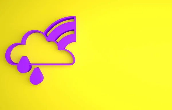 Purple Rainbow Cloud Rain Icon Isolated Yellow Background Minimalism Concept — Stock Photo, Image