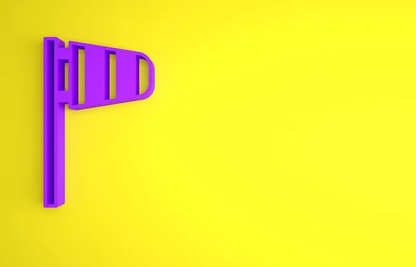 紫コーン気象風靴下風のアイコンは黄色の背景に隔離された ウィンドソックは風の方向と強さを示します 最小限の概念 3Dレンダリング図 — ストック写真