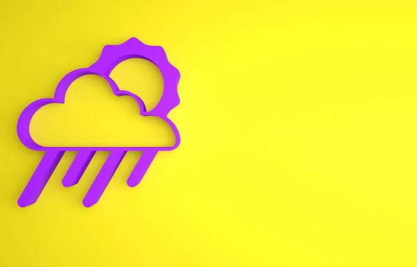 Μωβ Σύννεφο Βροχή Και Τον Ήλιο Εικονίδιο Απομονώνονται Κίτρινο Φόντο — Φωτογραφία Αρχείου