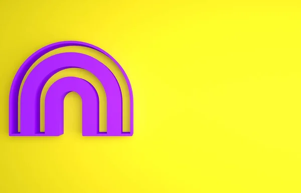 黄色の背景に分離された紫の虹色のアイコン 最小限の概念 3Dレンダリング図 — ストック写真