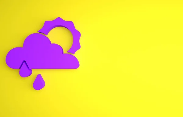 Μωβ Σύννεφο Βροχή Και Τον Ήλιο Εικονίδιο Απομονώνονται Κίτρινο Φόντο — Φωτογραφία Αρχείου