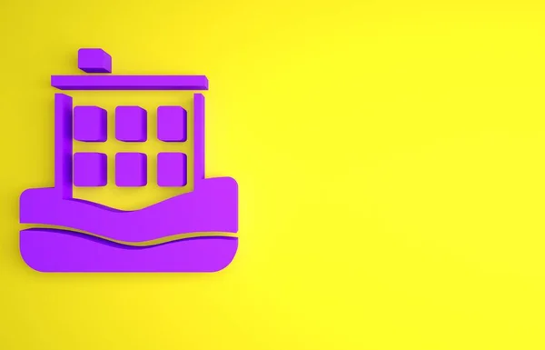 Purple House flood icon isolated on yellow background. Home flooding under water. Insurance concept. Security, safety, protection, protect concept. Minimalism concept. 3D render illustration .