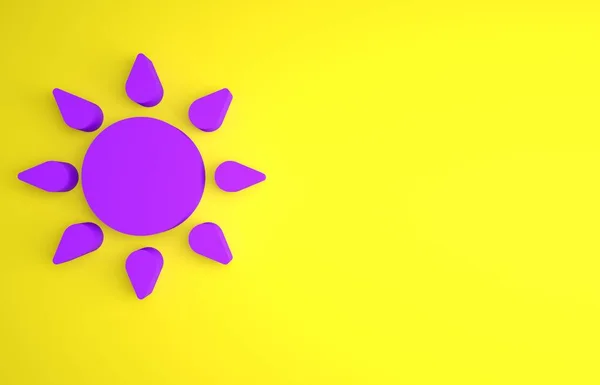 Фиолетовый Символ Солнца Выделен Желтом Фоне Концепция Минимализма Рендеринг — стоковое фото