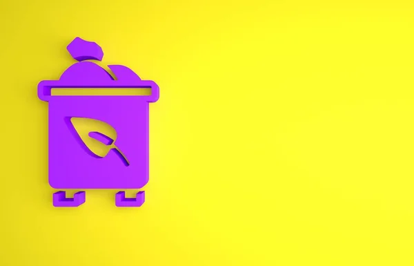 Lila Papierkorb Mit Recycling Symbol Auf Gelbem Hintergrund Mülleimer Symbol — Stockfoto