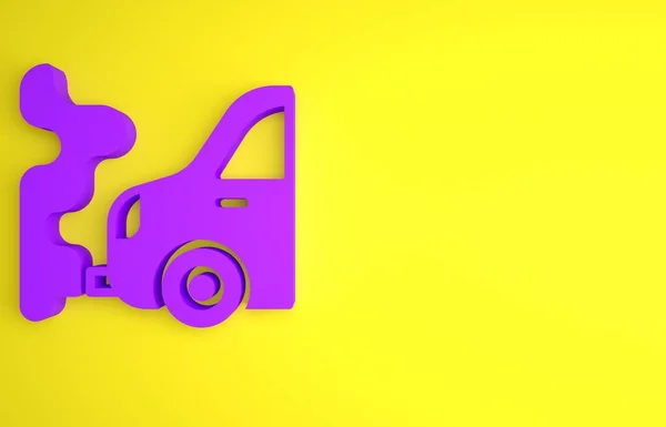 Paarse Auto Uitlaat Pictogram Geïsoleerd Gele Achtergrond Minimalisme Concept Weergave — Stockfoto