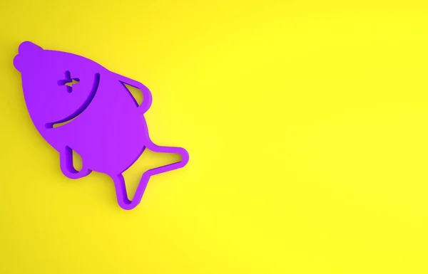 Фіолетова Піктограма Мертвої Риби Ізольована Жовтому Тлі Концепція Мінімалізму Ілюстрація — стокове фото