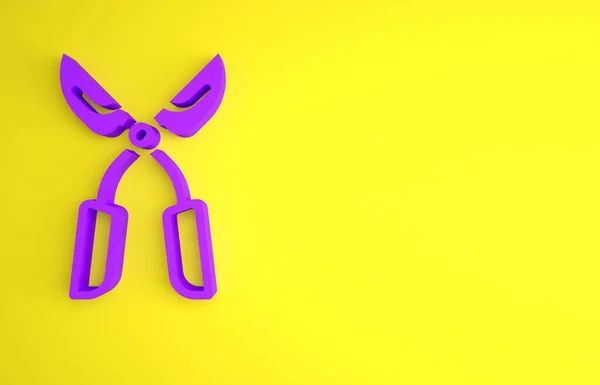 Purple Gardening Handmade Scissors Trimming Icon Isolated Yellow Background Pruning — Stock Photo, Image