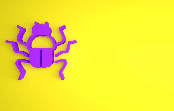 Иконка Фиолетового Жука Выделена Желтом Фоне Концепция Минимализма Рендеринг — стоковое фото