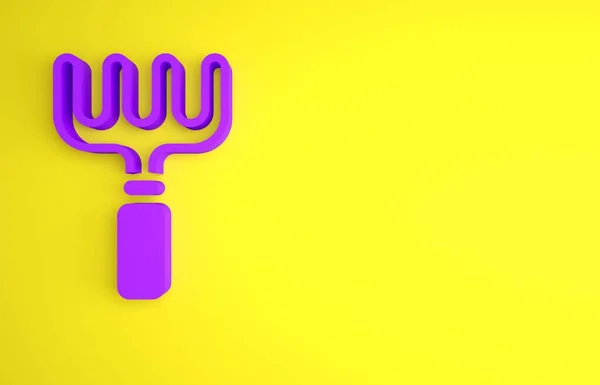 Ikona Purple Garden Hrábě Izolované Žlutém Pozadí Nástroj Pro Zahradnictví — Stock fotografie