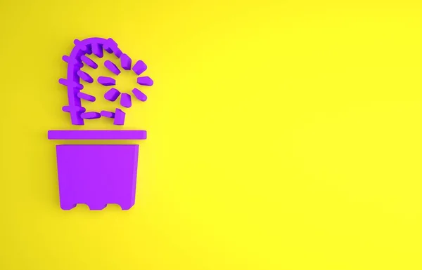Фиолетовый Кактус Пейот Горшочке Значок Изолирован Желтом Фоне Растение Растет — стоковое фото