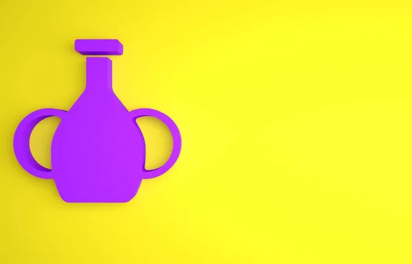 紫色Vase图标在黄色背景上隔离 最低纲领的概念 3D渲染说明 — 图库照片