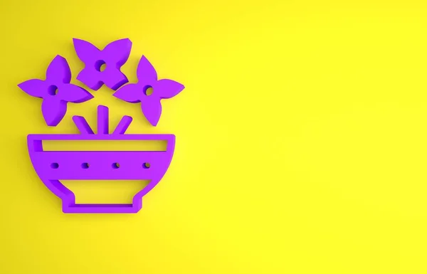 Фиолетовый Цветок Вазе Значок Изолирован Желтом Фоне Концепция Минимализма Рендеринг — стоковое фото