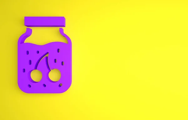 Purple Jam jar icon isolated on yellow background. Minimalism concept. 3D render illustration .
