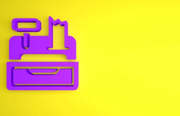 Purple Cash Register Machine Met Een Controle Pictogram Geïsoleerd Gele — Stockfoto