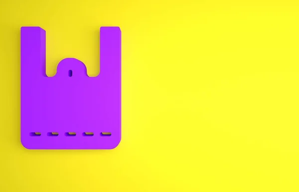 Фиолетовый Значок Сумки Покупок Выделен Желтом Фоне Знак Посылки Концепция — стоковое фото