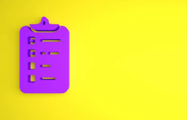 Purple Icono Lista Compras Aislado Sobre Fondo Amarillo Concepto Minimalista — Foto de Stock