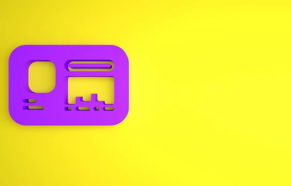 紫色识别证图标孤立在黄色背景 它可以用于演示 公司的身份 最低纲领的概念 3D渲染说明 — 图库照片